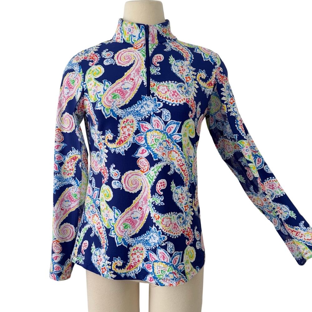IBKUL Sharon Quarter Zip Golf Top Sweatshirt Long Sleeve Navy Paisley S